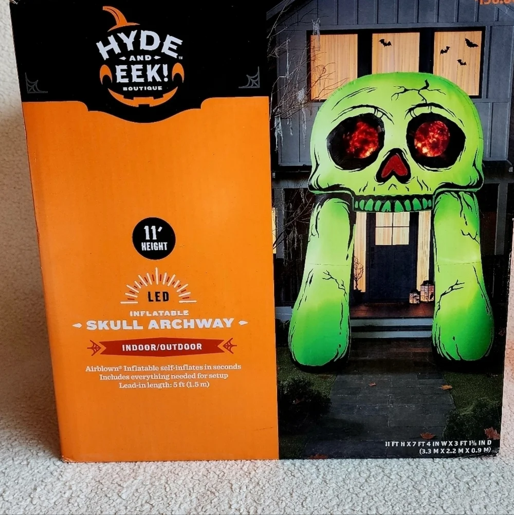 New Targe 11' LED Skull Archway Inflatable Halloween Projection Decoration Green